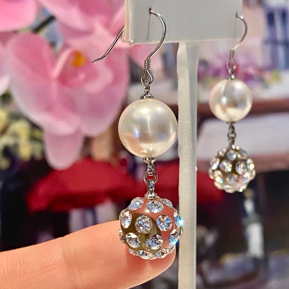 Pearl Crystal Drop Dangle Earrings for Wedding - Picture 7 of 14